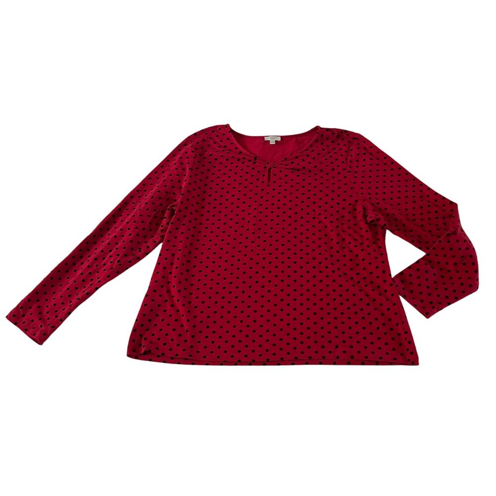 Talbots Red Black Texture Dot Long Sleeve Blouse Sz XL Petite